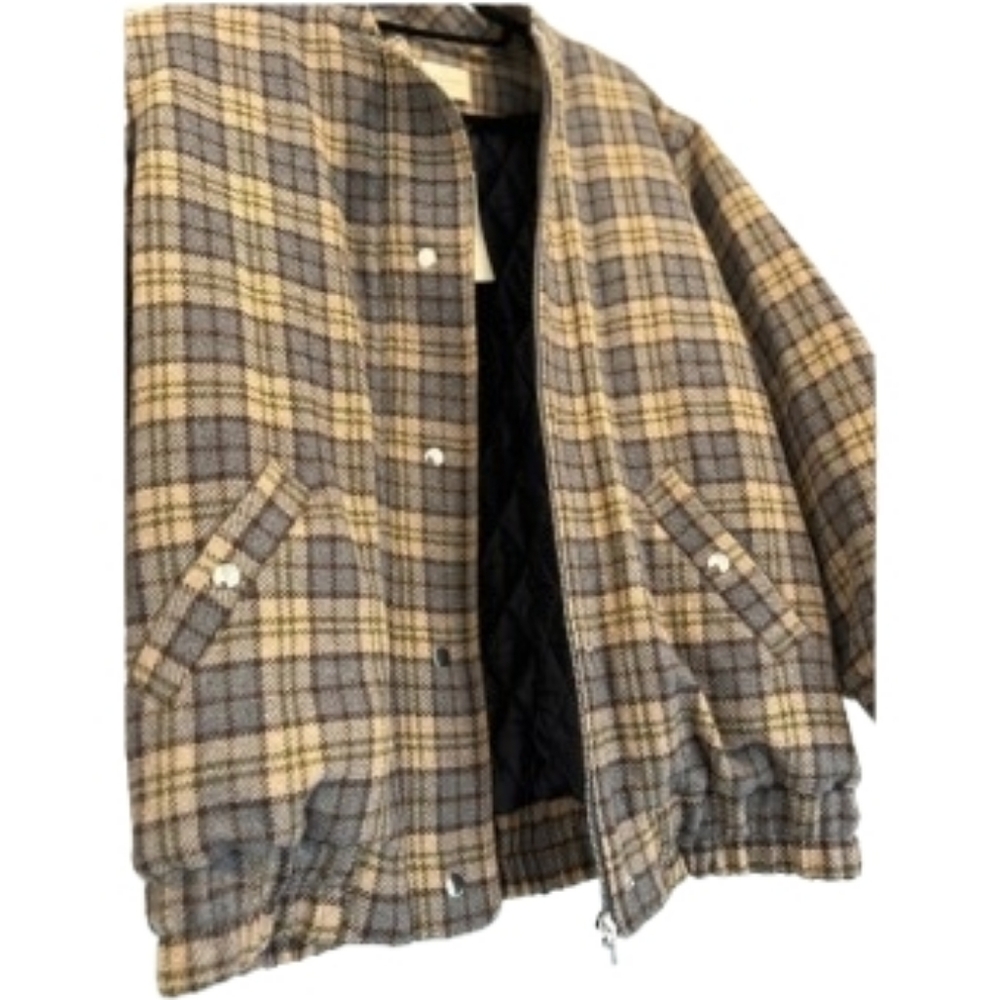 SÉZANE RICHIE Wool Tan Blue Plaid Bomber Oversized Jacket Coat RARE  NWT - Picture 5 of 9
